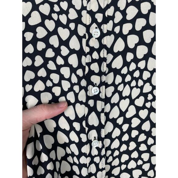 J Crew Silk Blend Button Down Boy Shirt Heart Throb Black White size 6 or 8 - Picture 2 of 10